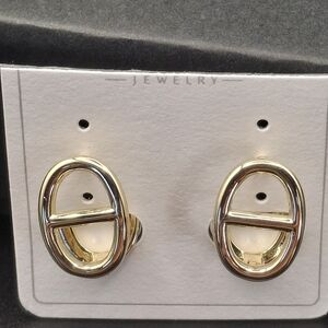 Gold Oval Bar Accent Stud Earrings - Women Jewelry